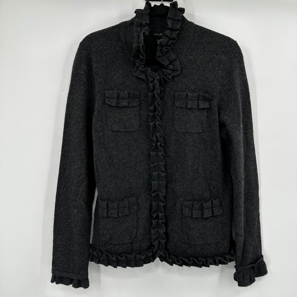 Collection Fifty Nine‎ Cashmere Ruffle Snap Front Cardigan Sweater Large Shabby